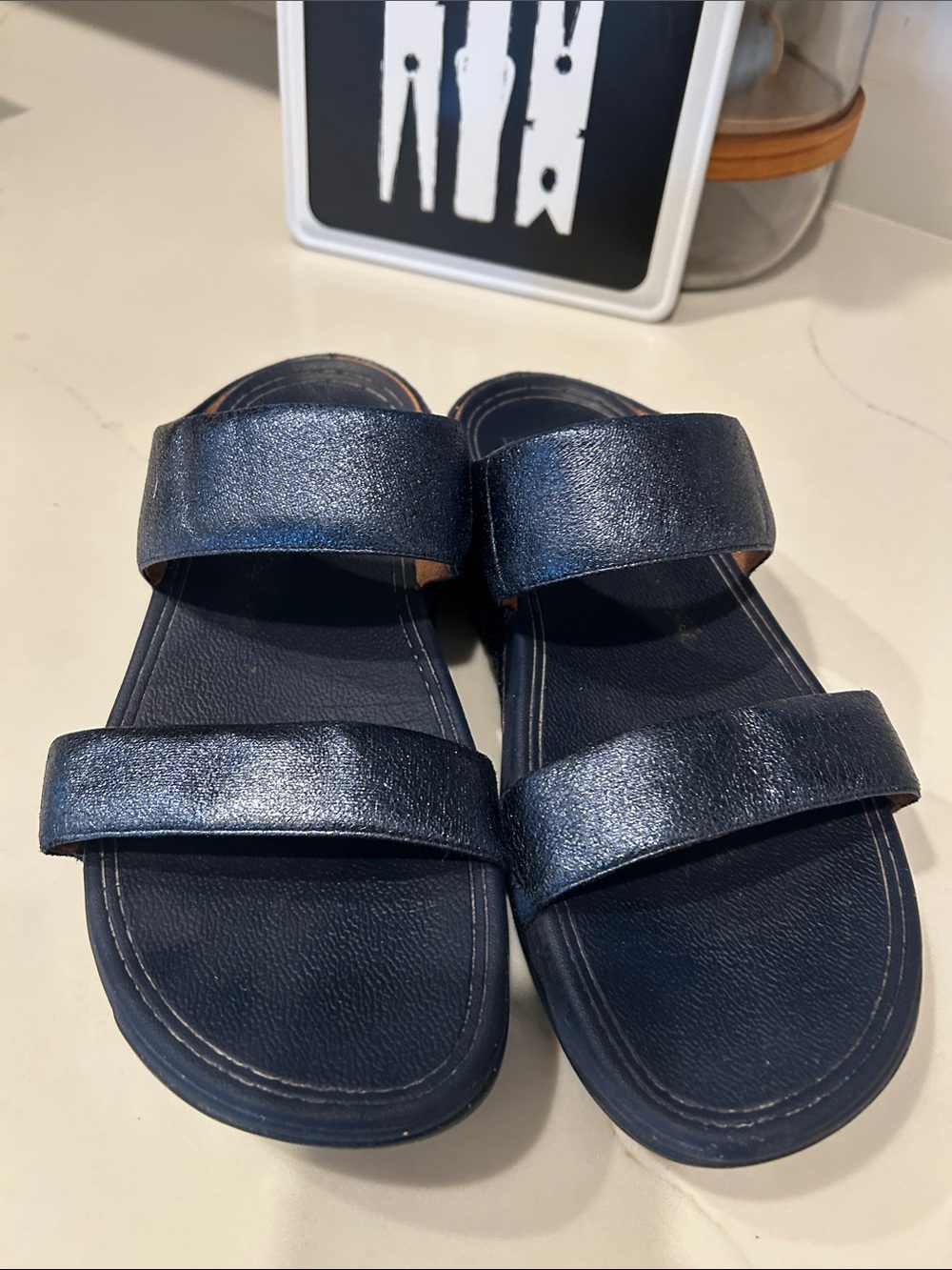 Fitflop women’s Metallic Navy Double-Strap Slides